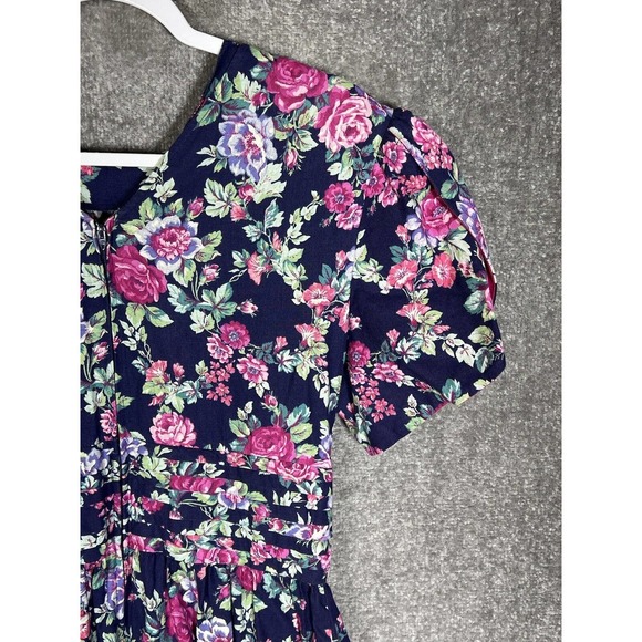 Vintage USA Positive Attitude Floral Dress Womens Size 13/14 Puff Sleeve Pockets - Picture 8 of 14